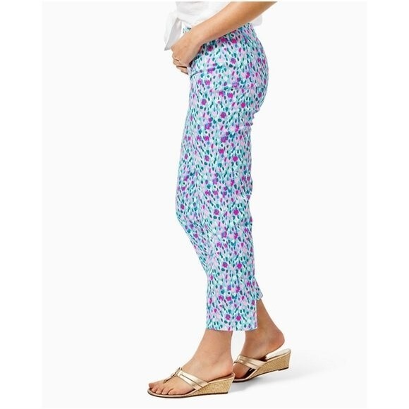 Lilly Pulitzer Divia Blue Pink Dottie Stretch Ankle Pant - Picture 13 of 14